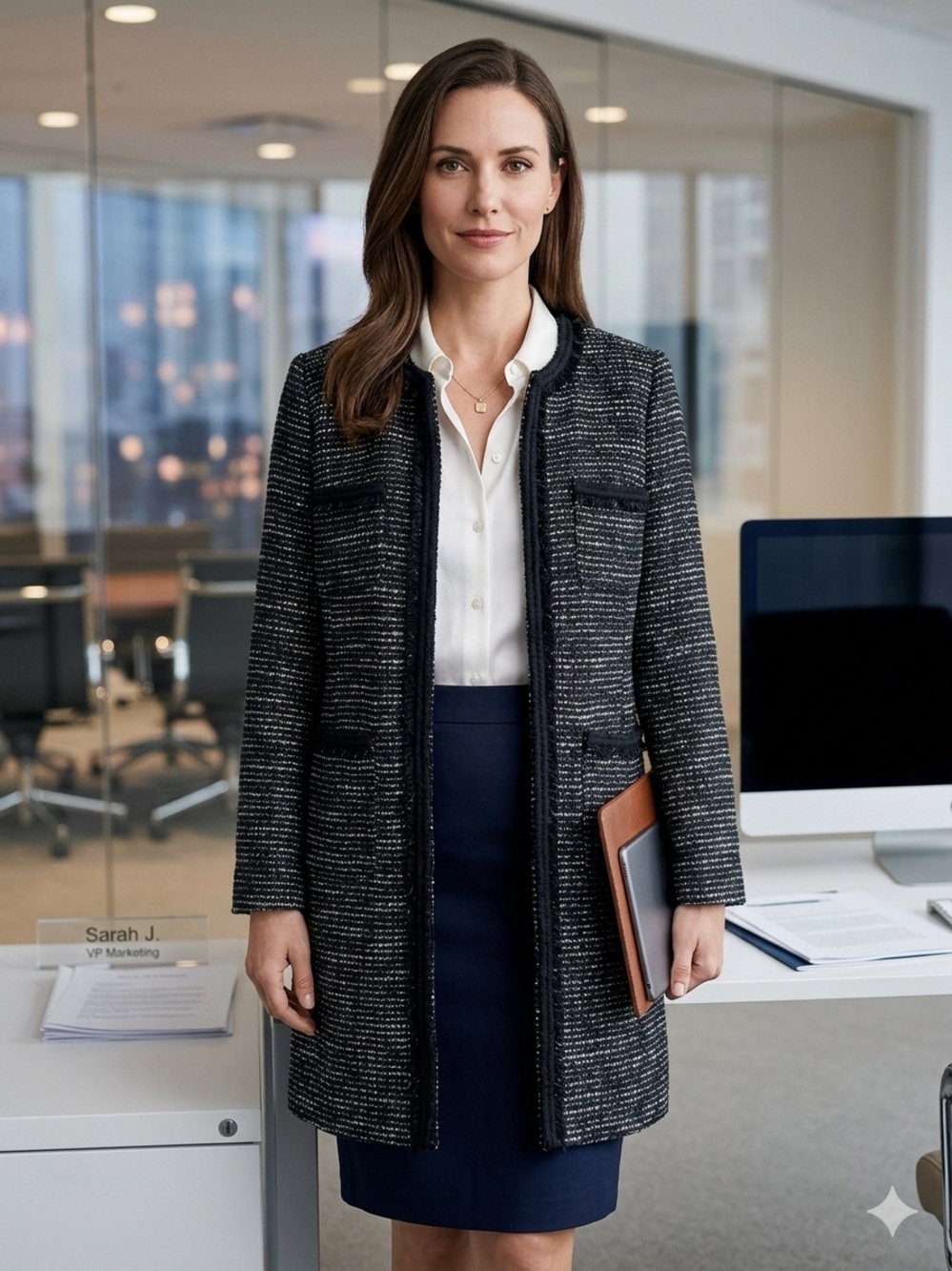 J. Crew Black and Gray Tweed Long Blazer Jacket